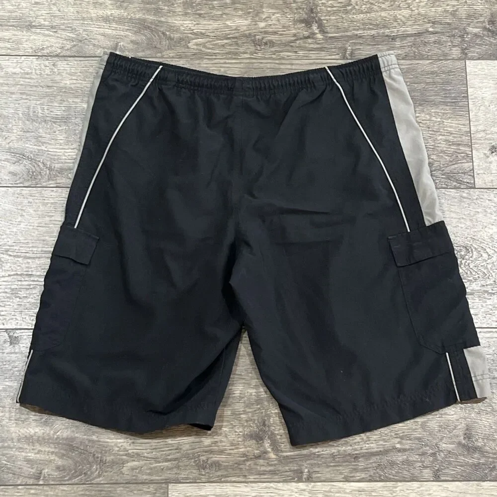 Vintage Y2K Nike Gray Tag Cargo Swim Shorts Board Surf Baggy Black - Men’s Large